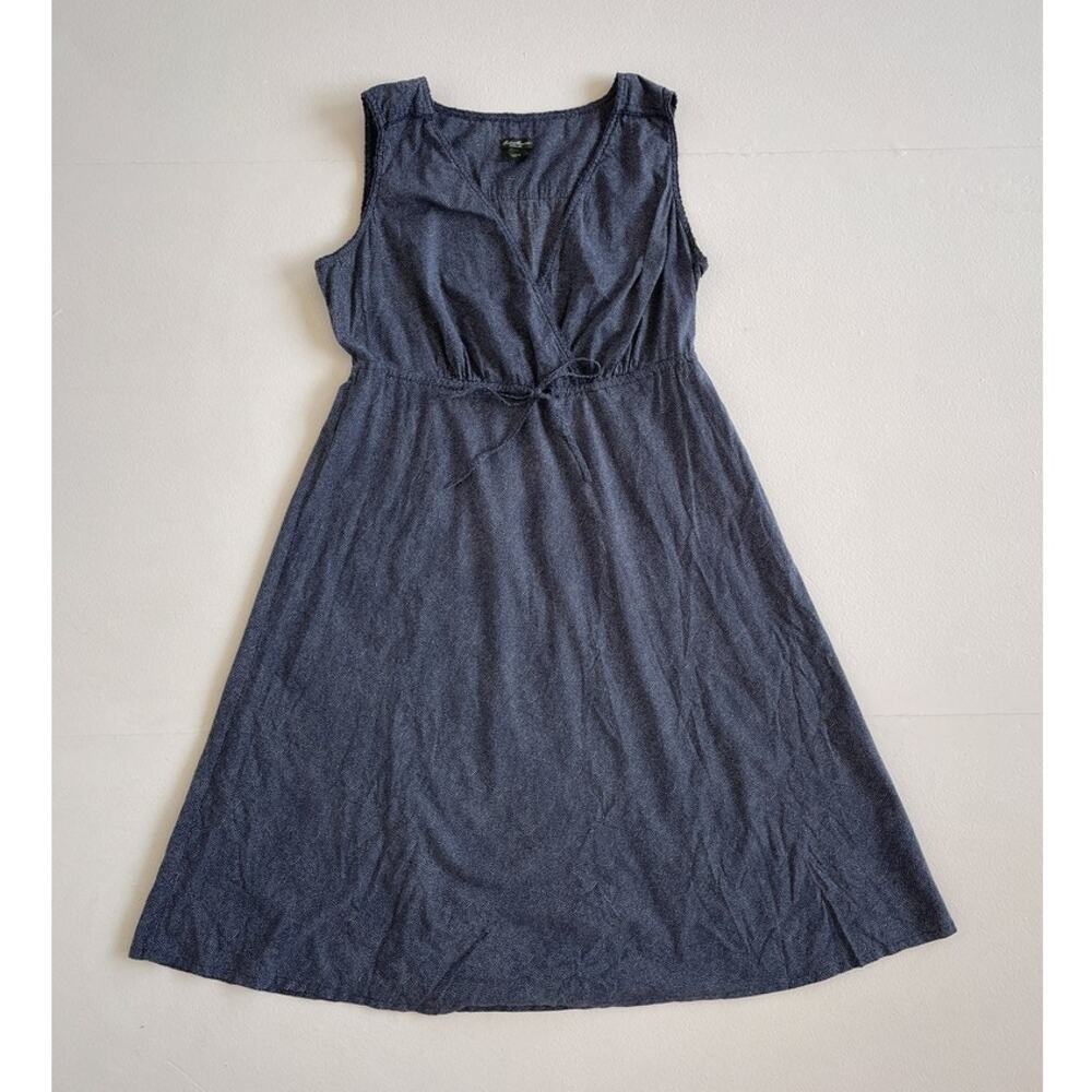 Eddie Bauer Navy French Dot V Neck Cotton Day Dress / Sz 10 / Lightweight Summer